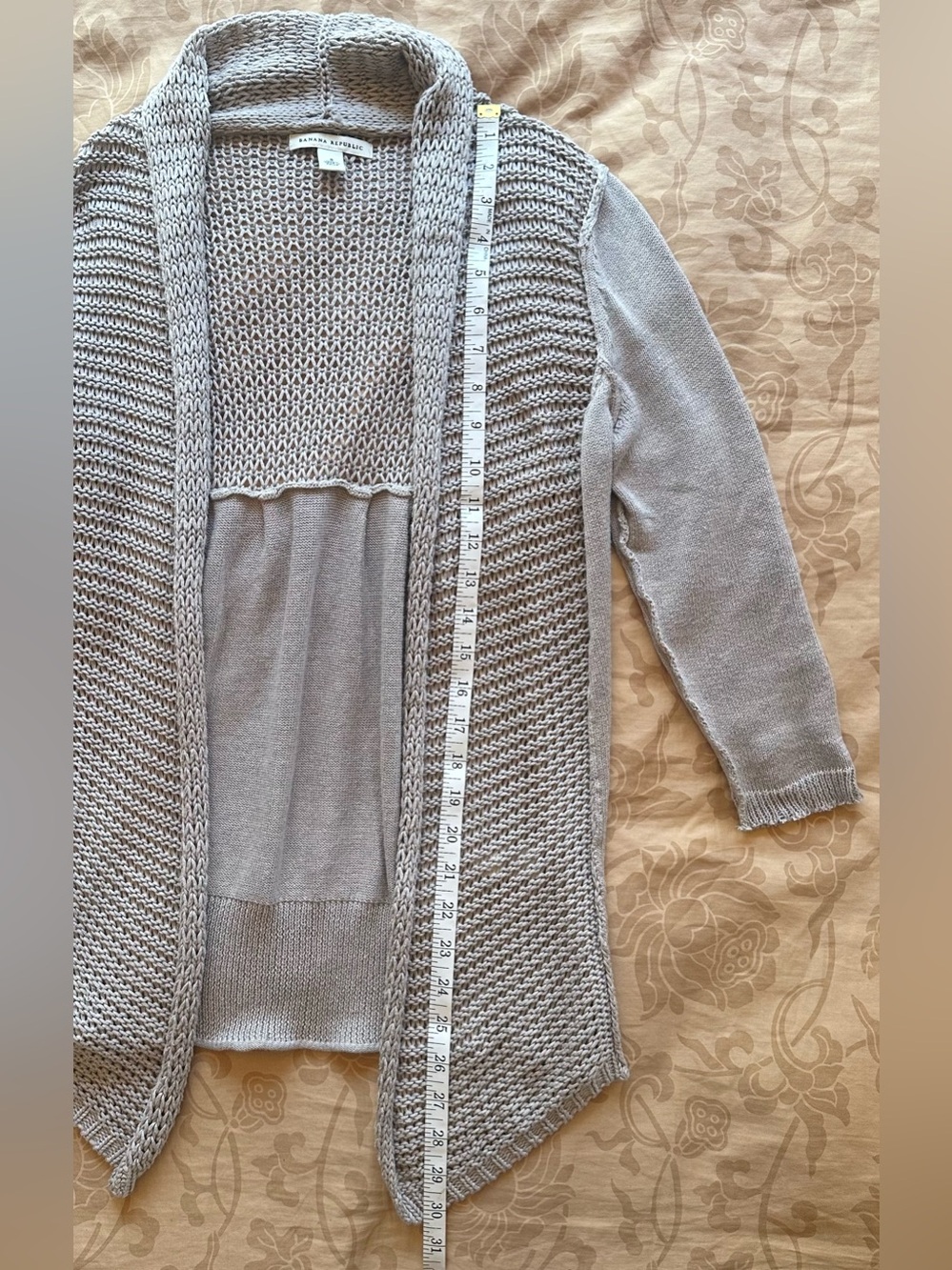 Banana Republic 100% Cotton Gray Mesh Knit Cardigan Altered 3/4 Sleeve Size S - Picture 7 of 10